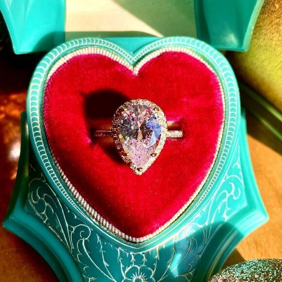 ♥️ 4.5Ct Pink Pear CZ Diamond Halo Engagement Ring 14kt Gold PRICE FIRM - Picture 4 of 17